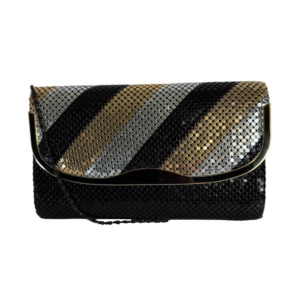 Studio 54 Chic Mesh Evening Bag Clutch Mixed Metals VTG Disco Lucite Rim Glam - Picture 15 of 16